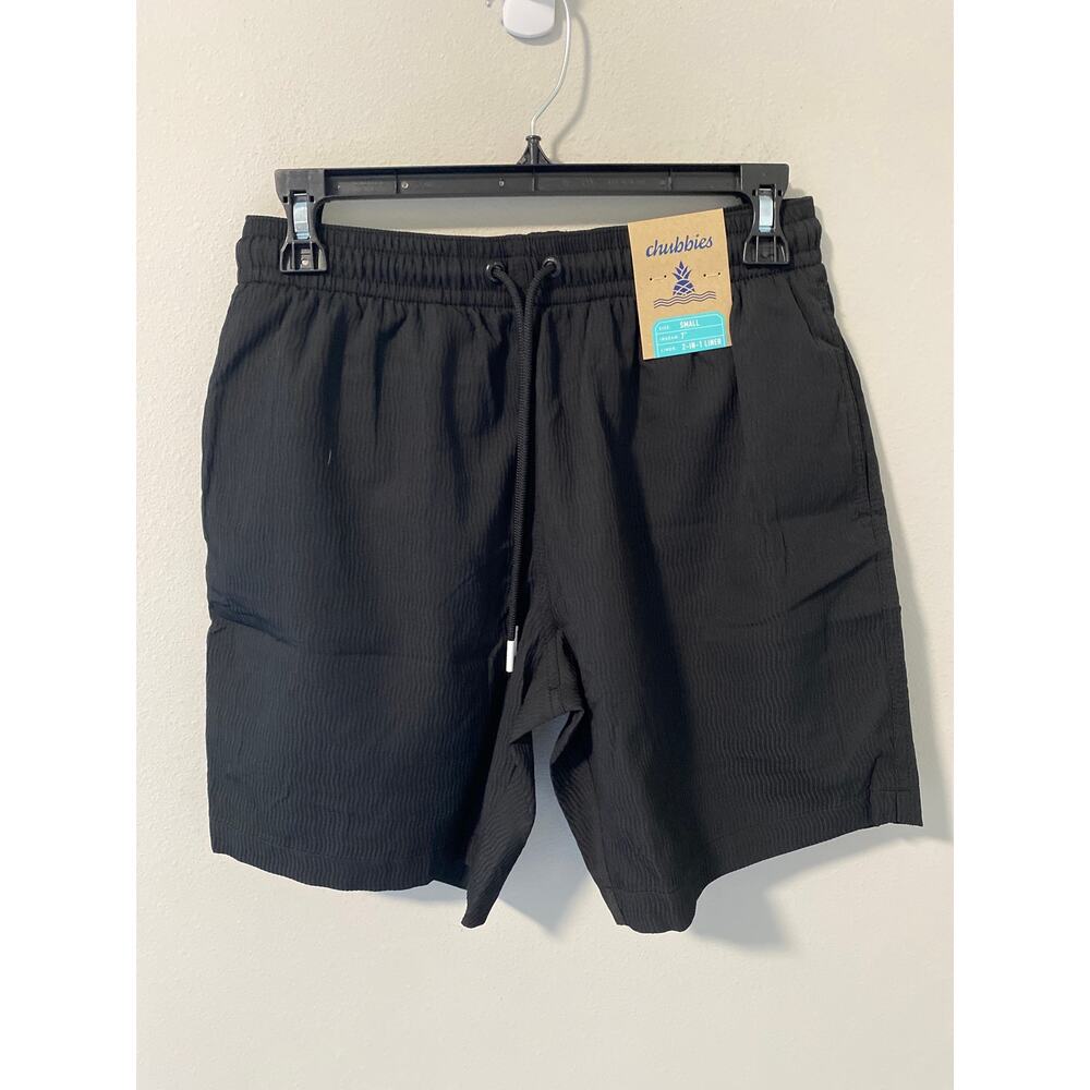 New Chubbies 2-in-1 Lined Swim Trunks, Black Size Small (7" Inseam)